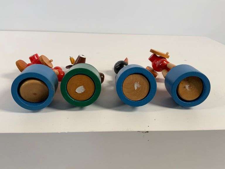 Set of Four Wooden Push Puppet Toys Featuring Animal Figures