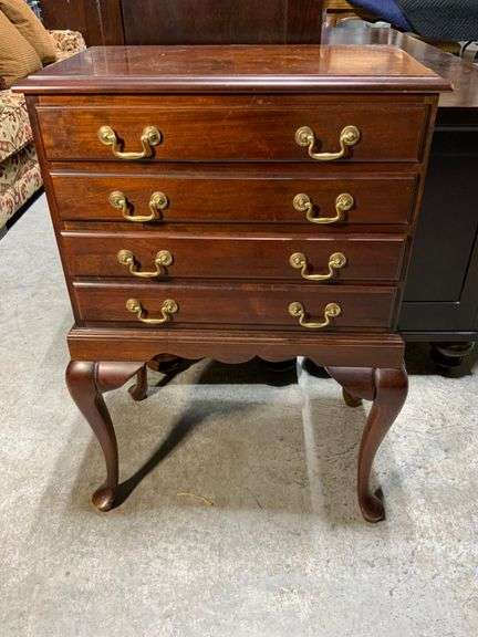 Wooden Silverware Chest with Queen Anne Style Legs and Brass Hardware