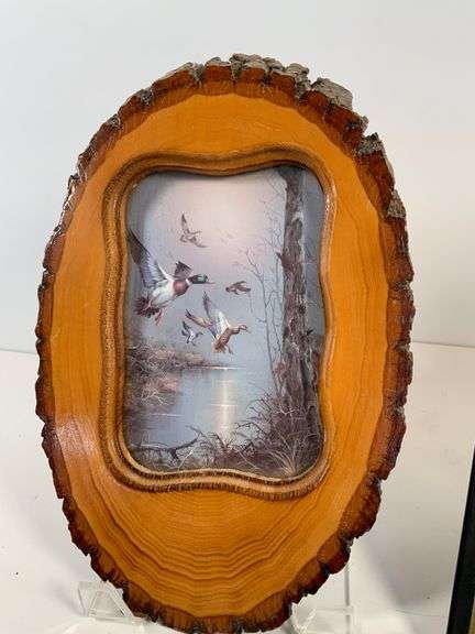 Wood-Slice Frame With Duck Print and Framed 1967 ‘Ducks Unlimited’ Pintail Illustration