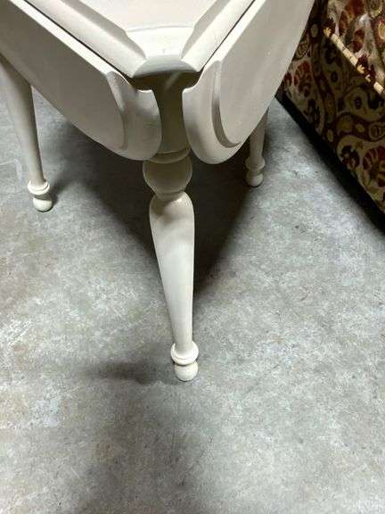 White Folding Drop-Leaf Table with Turned Legs