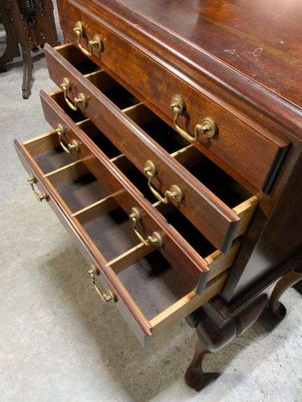 Wooden Silverware Chest with Queen Anne Style Legs and Brass Hardware