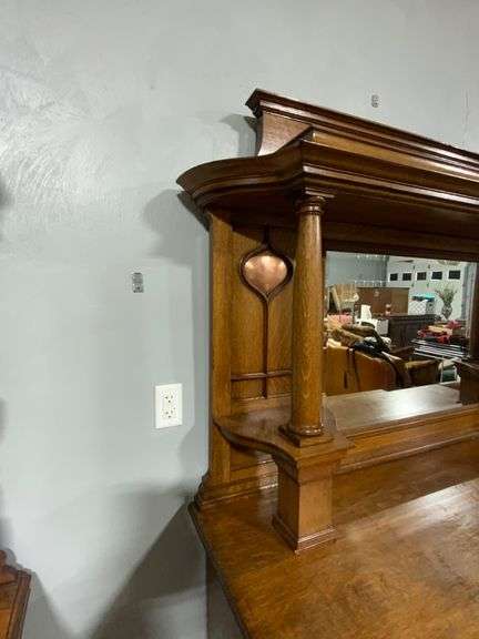 Two-Piece Wooden Sideboard with Beveled Mirror and Cabinets, 72 x 24 x 84 Inches
