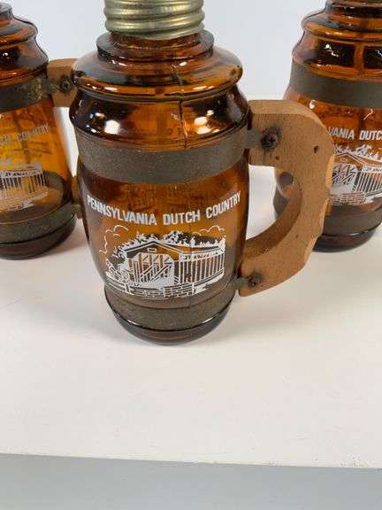 Set of Three Amber Glass Pennsylvania Dutch Country Lantern Mugs