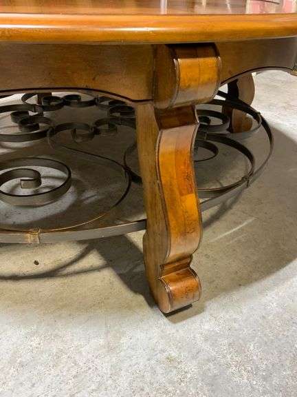 Round Wood and Metal Coffee Table with Spinning Lazy Susan Top