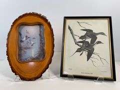 Wood-Slice Frame With Duck Print and Framed 1967 ‘Ducks Unlimited’ Pintail Illustration