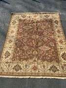 Hand-Knotted Wool Rug with Brown and Ivory Floral Motif, 97” x 123”