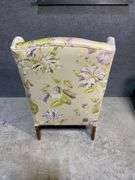 Floral Upholstered Wingback Chair With Curved Wood Cabriole Legs