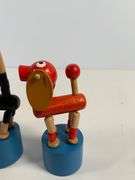 Set of Four Wooden Push Puppet Toys Featuring Animal Figures