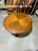 Round Wood and Metal Coffee Table with Spinning Lazy Susan Top