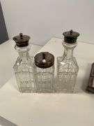 Victorian-Style Cruet Set with Glass Bottles and Metal Holder
