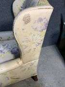 Wingback Armchair with Floral Upholstery and Cabriole Legs