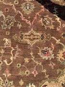 Hand-Knotted Wool Rug with Brown and Ivory Floral Motif, 97” x 123”