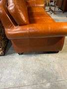 89-Inch Three-Seater Leather Sofa with Rolled Arms and Nailhead Trim