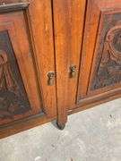 Two-Piece Wooden Sideboard With Mirrored Hutch and Carved Panel Doors