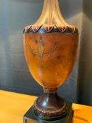 Table Lamp with Decorative Base and Embellished Shade, 34 Inches Tall