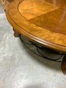 Round Wood and Metal Coffee Table with Spinning Lazy Susan Top