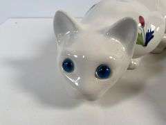 Pair of Portuguese Ceramics Cats, Floral Design