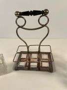 Victorian-Style Cruet Set with Glass Bottles and Metal Holder