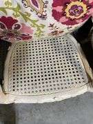 Pair of Wood and Cane Armchairs With Floral Upholstery