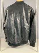 Black Faux Leather Bomber Jacket with Embroidered Logo Patch