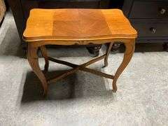 Lightweight Wooden Accent Table with Inlaid Top and Cabriole Legs