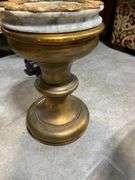 Two-Piece Marble and Gilt Metal Pedestal Bowl with Decorative Medallion Detailing