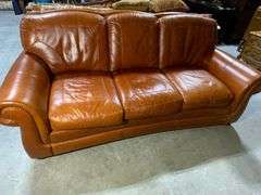 89-Inch Three-Seater Leather Sofa with Rolled Arms and Nailhead Trim