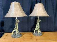 Pair of 29-Inch Faux Antler Table Lamps with Shades