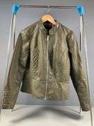 Baccini Women’s Olive Faux Leather Jacket with Quilted Panels, Size Large