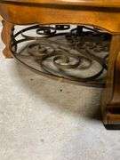 Round Wood and Metal Coffee Table with Spinning Lazy Susan Top