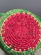 Set of Six Handwoven Straw Baskets with Red and Green Watermelon Design