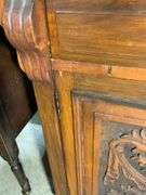 Two-Piece Wooden Sideboard With Mirrored Hutch and Carved Panel Doors