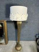66” Tall Fluted Brass Floor Lamp with Decorative Fabric Shade