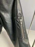 Black Faux Leather Bomber Jacket with Embroidered Logo Patch