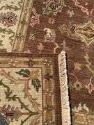 Hand-Knotted Wool Rug with Brown and Ivory Floral Motif, 97” x 123”