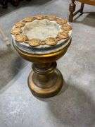 Two-Piece Marble and Gilt Metal Pedestal Bowl with Decorative Medallion Detailing