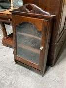 Wall-Mount Wooden Display Cabinet With Glass Door and Decorative Cutout