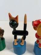 Set of Four Wooden Push Puppet Toys Featuring Animal Figures