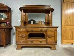 Two-Piece Wooden Sideboard with Beveled Mirror and Cabinets, 72 x 24 x 84 Inches