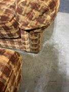King Hickory Upholstered Armchair and Ottoman Set with Plaid Fabric