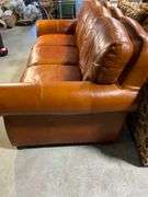 89-Inch Three-Seater Leather Sofa with Rolled Arms and Nailhead Trim