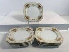 Lot of 9 Black Towers China 7.5” Square Side Plates, Made in Japan