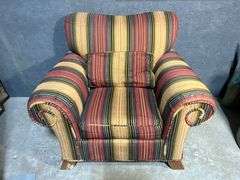 Striped Upholstered Armchair with Rolled Arms, 44 in W x 39 in D x 38 in H