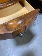 Round Wooden Side Table with Drawer and Metal Base