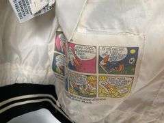 Moncler Black Shiny Quilted Jacket With Embroidered Logo and Comic Strip Instructions