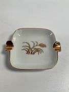 Lefton China Gilt-Trimmed Porcelain Ashtray Set with Holder, Made in Japan