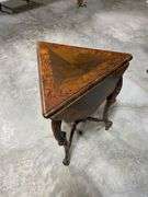 Drop Sides Wood Triangular Accent Table with Carved Legs
