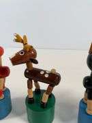 Set of Four Wooden Push Puppet Toys Featuring Animal Figures