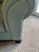 Ashley Furniture Sage Green Leather Armchair and Ottoman with Wooden Legs