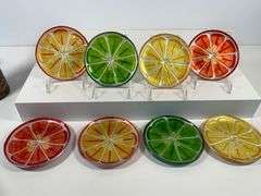 Set of 12 Glass Fruit Slice Plates, 6-Inch, with Four Unique Designs